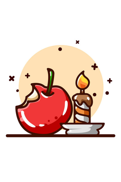 Apple and candle illustration - Вектор,изображение