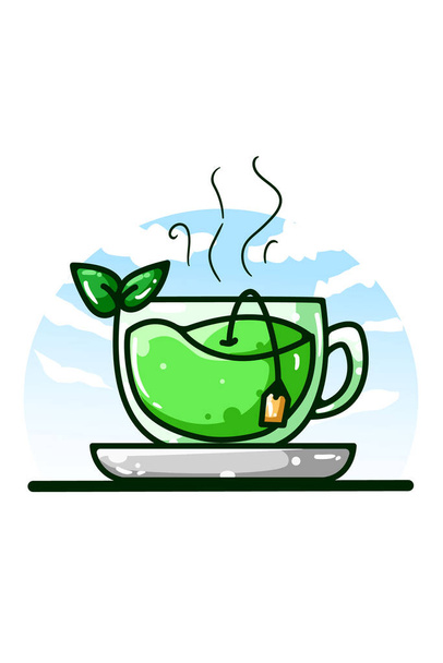 The illustration of green tea hand drawing - Vector, Image