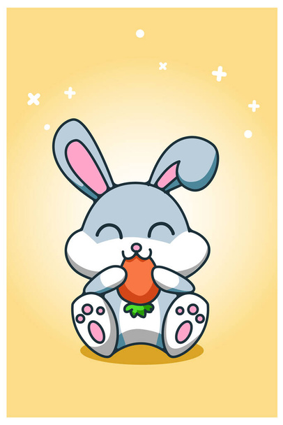 A baby rabbits eat carrot hand drawing - Vector, Image