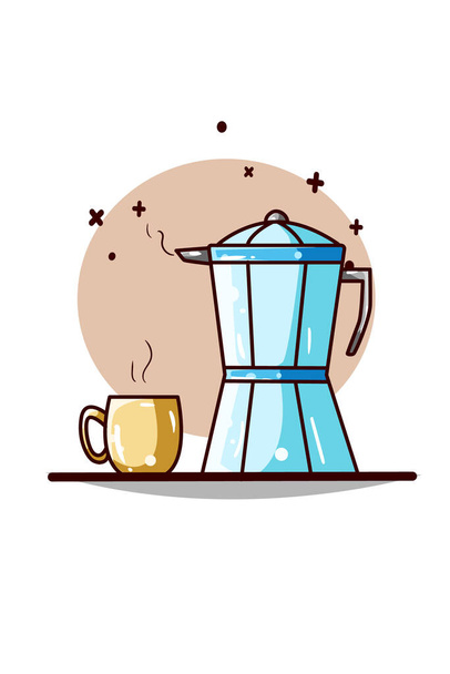 A kettles and cup coffee illustration - Вектор,изображение