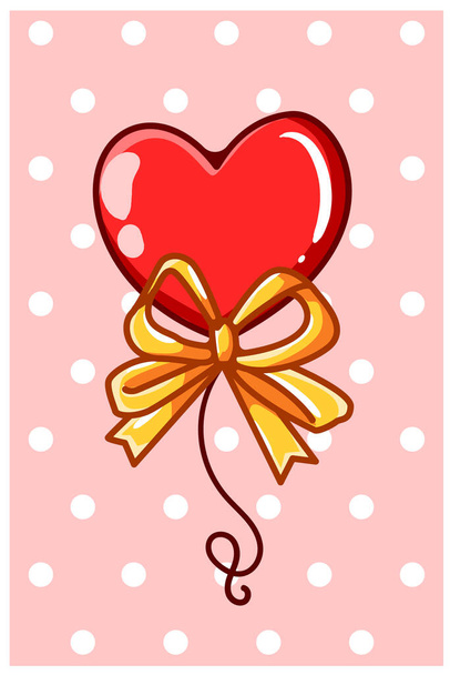 Heart balloon with gold ribbon cartoon illustration - Vector, Imagen
