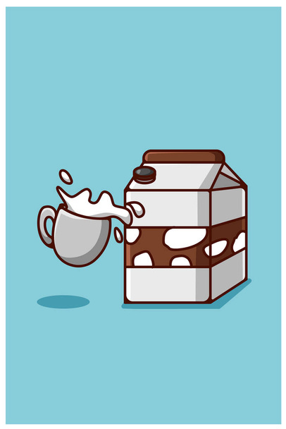 Powdered milk and a glass of milk cartoon illustration - Vector, Imagen