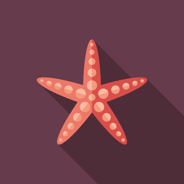 Starfish flat square icon with long shadows. - Vektör, Görsel
