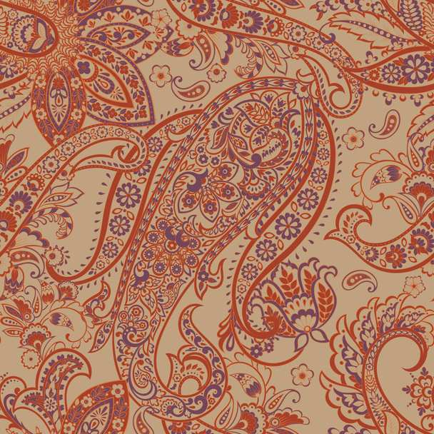 Paisley vector seamless pattern. Fantastic flower, leaves. Textile bohemian print. Batik painting. Vintage - Photo, Image