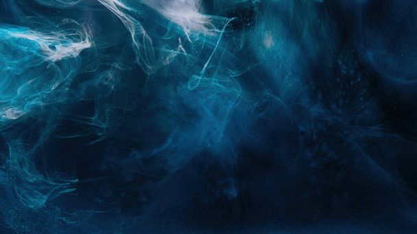 Blue vapor. Mist background. Ink water. Night storm. Navy color shiny glitter dust particles fume abstract texture on dark black copy space. - Zdjęcie, obraz