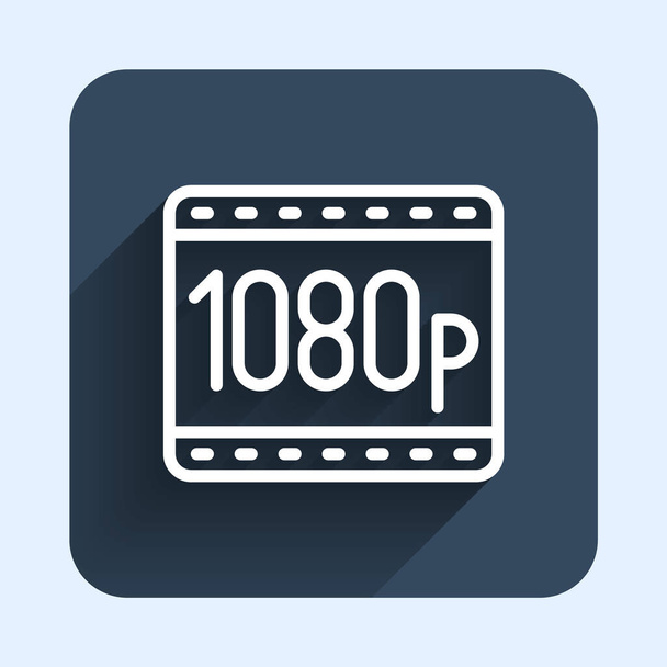 Icône Full HD 1080p de ligne blanche isolée avec un fond d'ombre long. Bouton carré bleu. Vecteur - Vecteur, image