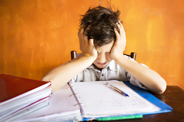 A young boy concentrating on homework - Foto, Imagem