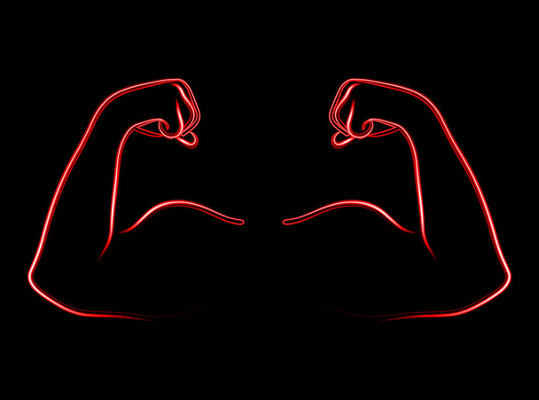 Silhouet van menselijke spieren. Vector isoleerde illustratie van menselijke kracht demonstratie. Neon mannelijke spieren. Bodybuilding. - Vector, afbeelding