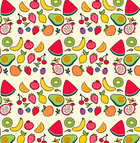 Exotic fruit seamless pattern. Vector style, repeat background for colorful fruits. - Zdjęcie, obraz