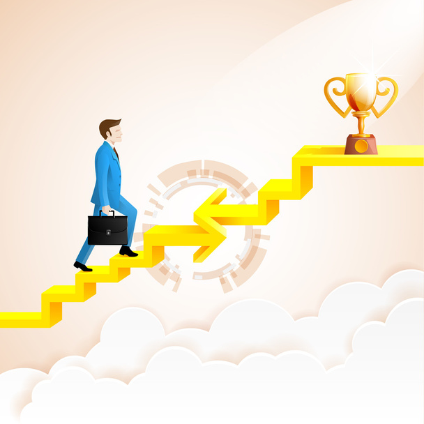 Businessman going to the success with arrow connection staircase - Vector, Image