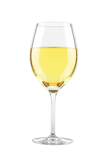 Glass of White Wine in Stemmed Goblet Isolated on White Background with Copy Space - Zdjęcie, obraz