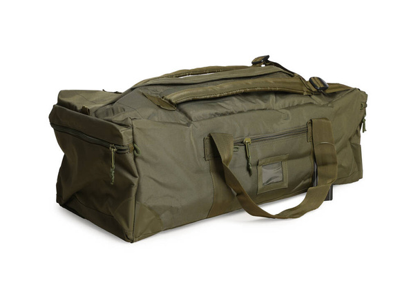 Army duffle bag isolated on white. Military equipment - Foto, Imagen