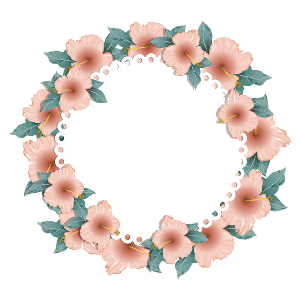 Floral frame of pink hibiscus flowers, floral wreath for text. Illustration, vector - Vector, Image