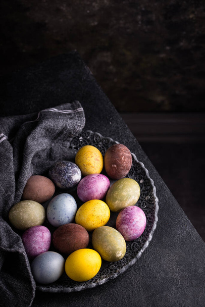 Easter eggs painted with natural eco colors dye - Foto, Imagen