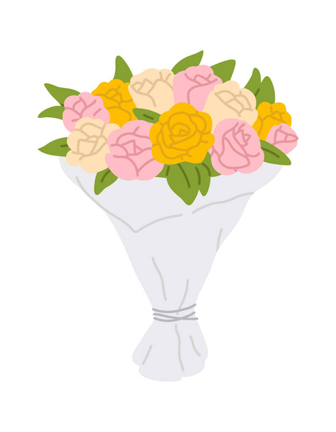 Vector illustration of cute doodle bouquet with roses for digital stamp,greeting card,sticker,icon,design - Vektör, Görsel