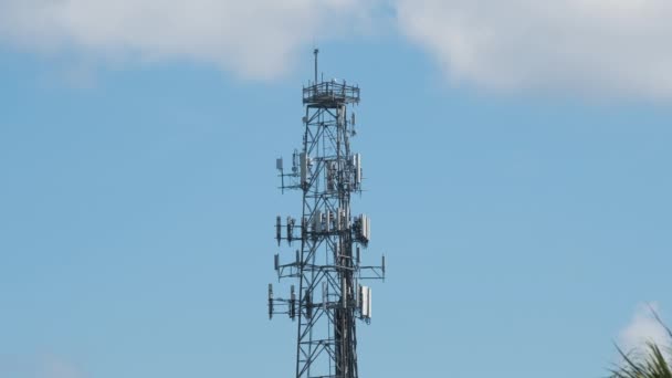 Tall telecommunication radio cell tower with wireless communication 5g antennas for network signal transmission. - Video