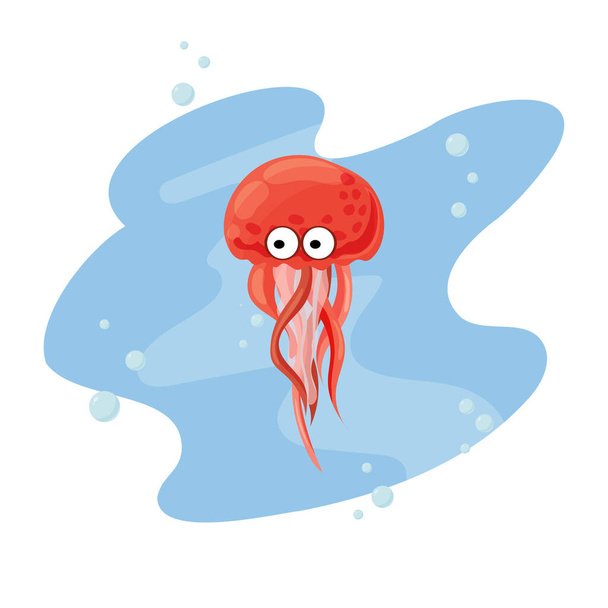 Карикатурные медузы в мультяшном стиле. Векторная иллюстрация медузы на белом фоне - Вектор,изображение