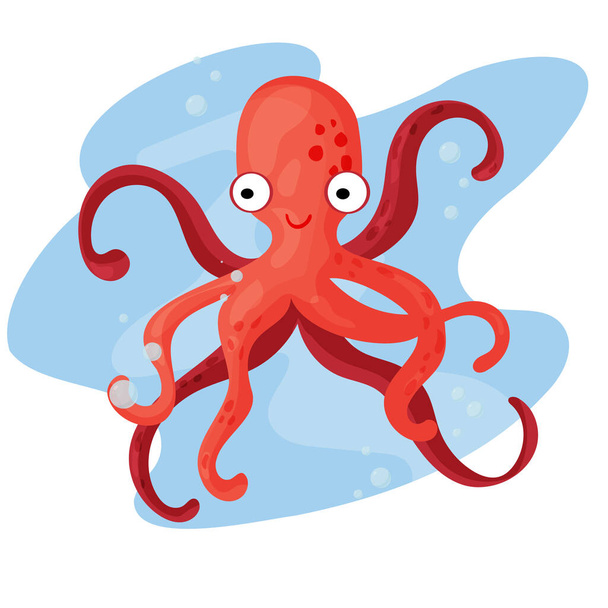 Cute Octopus wektor kreskówki ilustracja - Wektor, obraz
