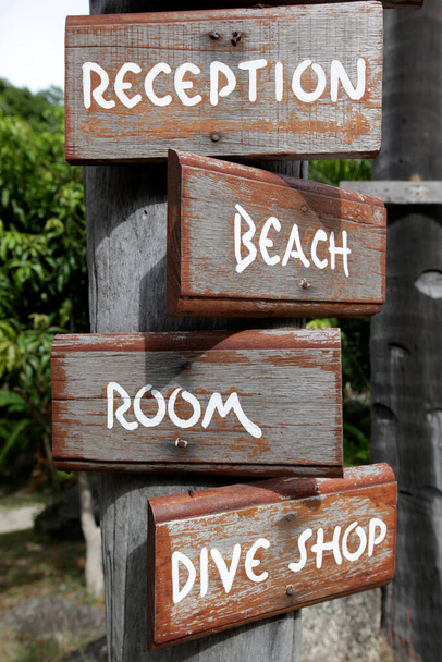 a sign at a guesthouse or Hotel in the Town of Sairee Village on the Ko Tao Island in the Province of Surat Thani in Thailand,  Thailand, Ko Tao, March, 2010 - Photo, Image