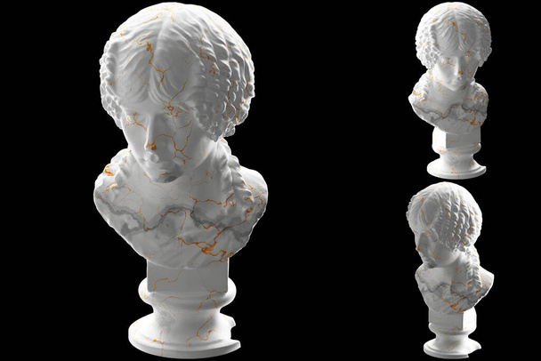 Renaissance statue in white marble and gold for apparel, album covers, and social medi - Photo, Image