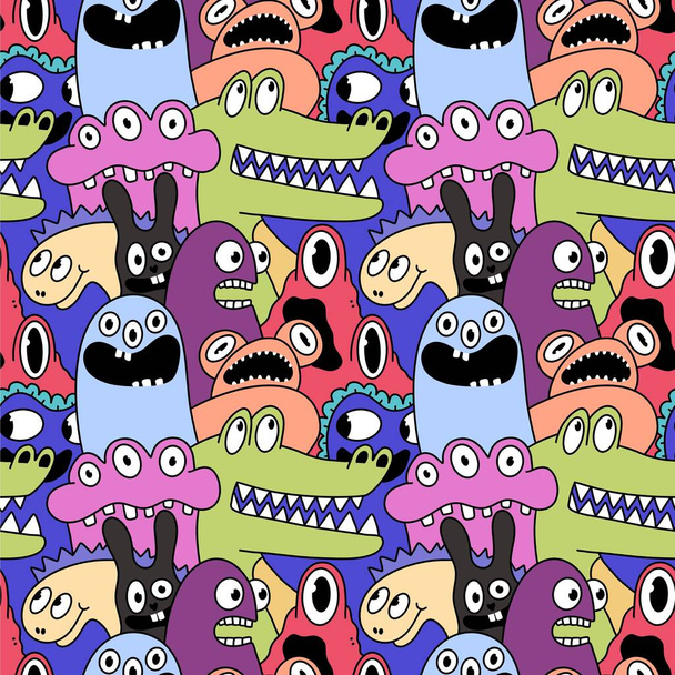 Cartoon monsters seamless emoticons aliens pattern for kids clothes print and wrapping paper and fabrics and linens and kindergarten. High quality illustration - Foto, Imagem