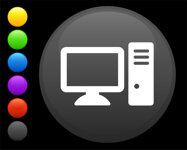 computer icon on round internet button - Vetor, Imagem