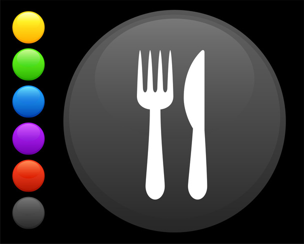 knife and fork icon on round internet button - Вектор,изображение