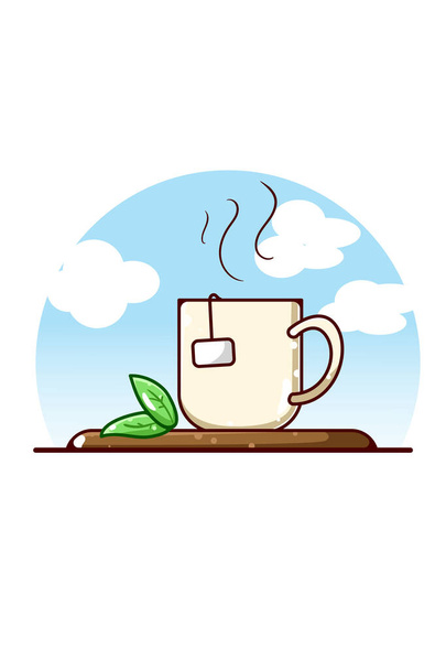 Nice and sweet green tea cartoon illustration - Διάνυσμα, εικόνα