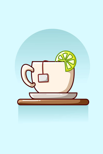 Sweet tea with lime cartoon illustration - Вектор,изображение