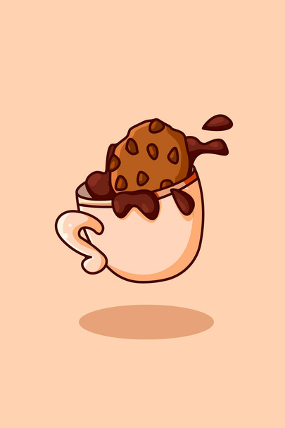 Sweet chocolate drink and cookie food cartoon illustration - Διάνυσμα, εικόνα
