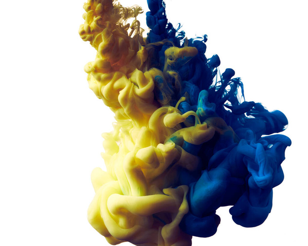 Splash kék és sárga festékek háttér - Fotó, kép