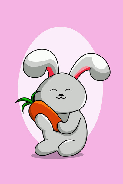 Cute happy rabbit with carrot animal cartoon illustration - Vecteur, image