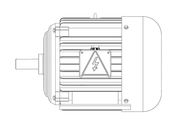 Motor eléctrico, vista frontal, representación 3D en blanco y negro - Foto, imagen
