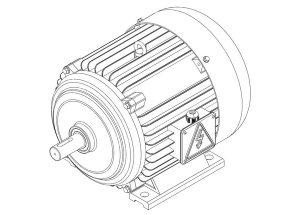 Elektrische motor, 3D illustratie zwart-wit - Foto, afbeelding