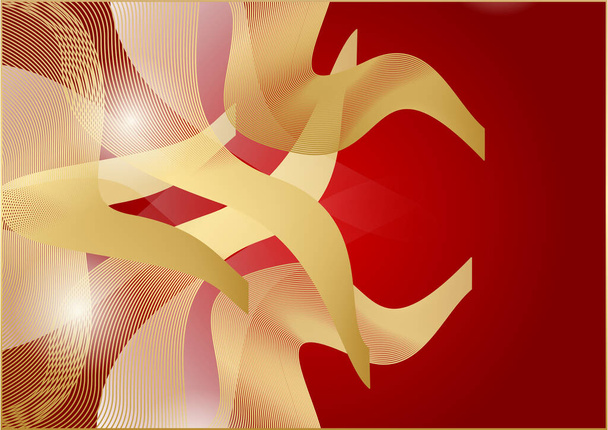 Red background with golden gold line shapes - ベクター画像