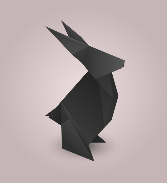 Vector card with polygonal black rabbit. Origami hare. Paper folded animal. Symbol of Chinese of New year. Zoo element for greeting cards, banners and your design. - Vector, Imagen