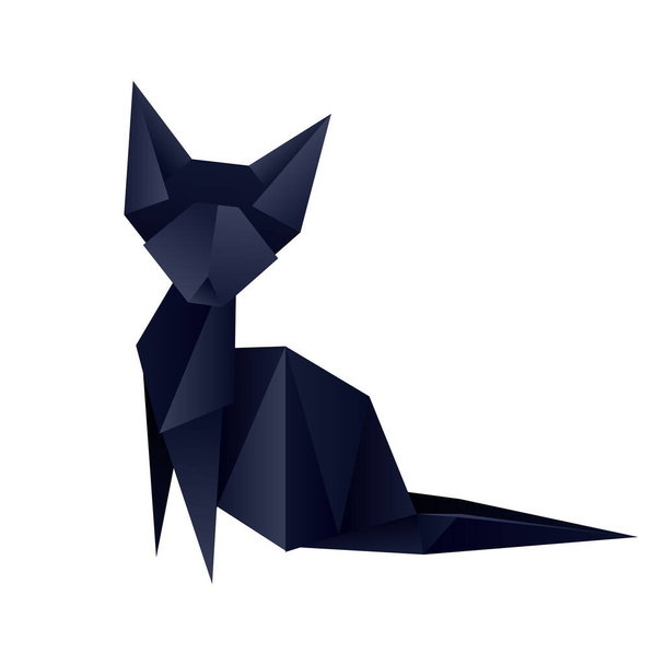 Vector origami black cat. Symbol of Chinese of New year. Polygonal kitty isolated from background. Clipart of paper folded animal. Element for greeting cards, banners and your design. - ベクター画像