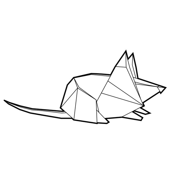 Polygonal outline mouse. Contour origami rat. Paper folded animal. The object is separate from the background. Vector element for greeting cards, banners and your design. - Vecteur, image