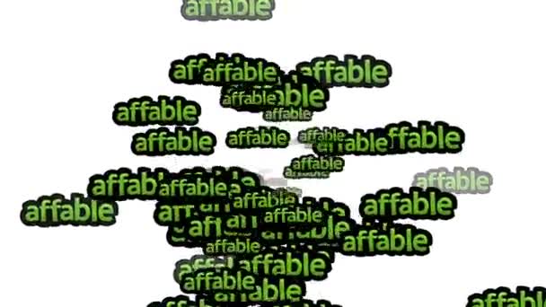 geanimeerde video verspreid met de woorden AFFABLE op een witte achtergrond - Video