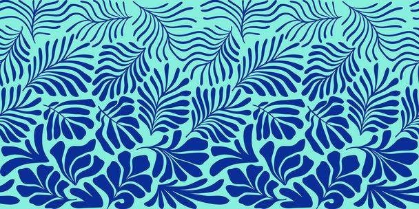 Modern abstract background with tropical palm leaves in Matisse style. Vector seamless pattern with Scandinavian cut out elements. Hand drawn contemporary art collage. - ベクター画像