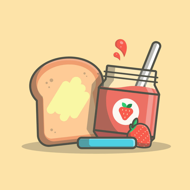 Bread With Strawberry Jam Cartoon Vector Icon Illustration.Food Object Icon Concept Isolated Premium Vector. FlatCartoon Style - Vector, afbeelding