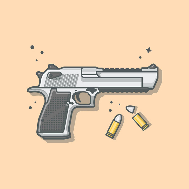 Pistol Gun with Bullets Cartoon Vector Icon Illustration.Symbol Object Icon Concept Isolated Premium Vector. FlatCartoon Style - Vector, Image