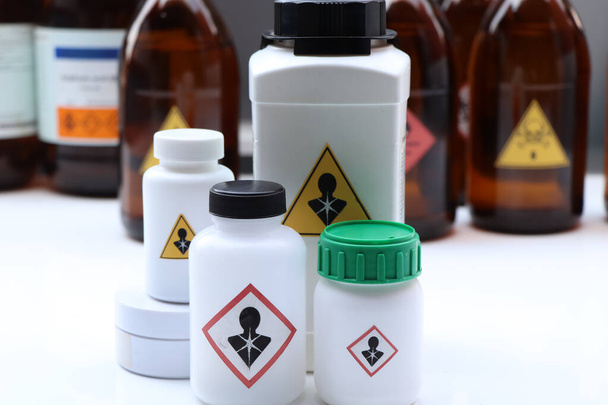 carcinogens symbol on bottle chemical ,warning symbol, chemical in laboratory and industry  - Photo, Image