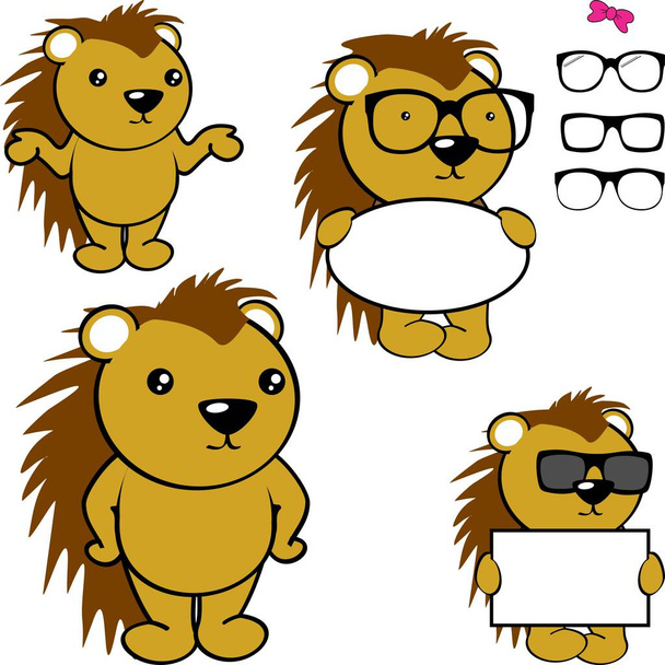 chibi porcupine kid cartoon billboard and glasses pack illustration in vector format - Vector, Image