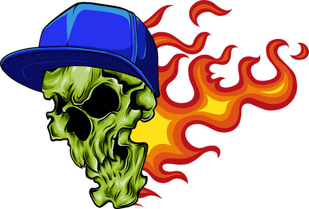 tête de crâne portant un chapeau avec des flammes illustration vectorielle - Vecteur, image