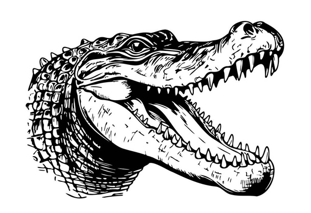 Crocodile head sketch hand drawn in doodle style illustration - Vector, imagen