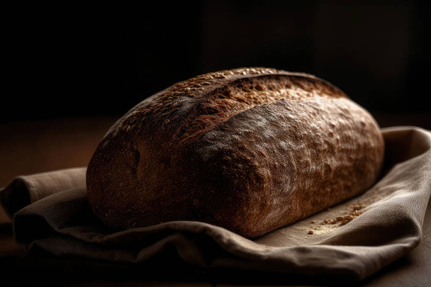 pan recién horneado sobre un fondo oscuro - Foto, Imagen