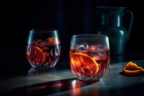glass of cold drink with lemon and mint on dark background - Fotoğraf, Görsel