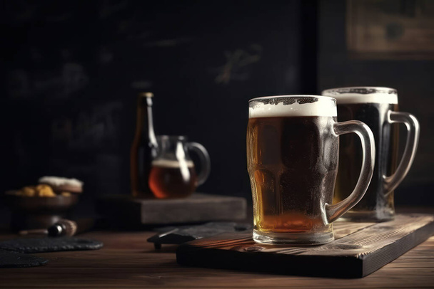 tasse de bière avec boisson fraîche savoureuse et délicieuse sur la table - Photo, image
