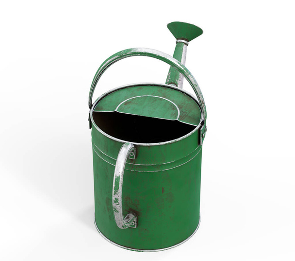 Green watering can, 3D rendering on white - Фото, зображення